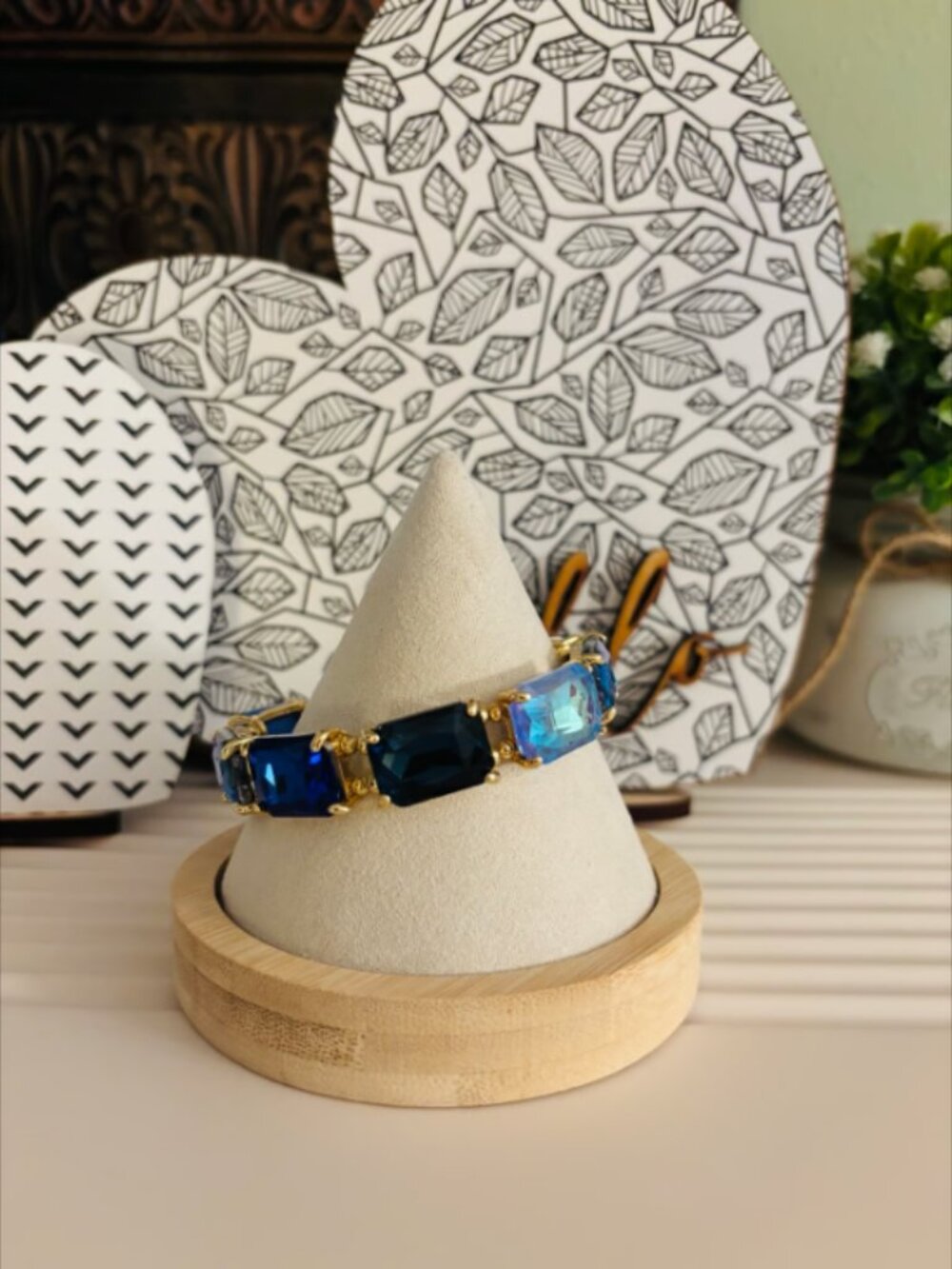 Blue Gemstone Bracelet Gold Tone